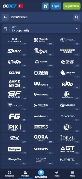 1xbet &mdash; Oyun sağlayıcıları